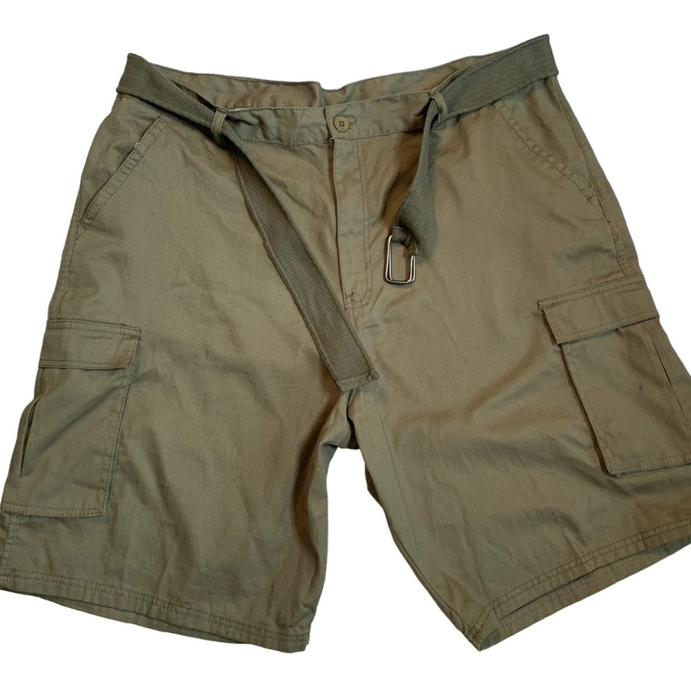Open Trails Men's Size 42 Army Green Cargo Shorts Camping Hiking Belted Pockets